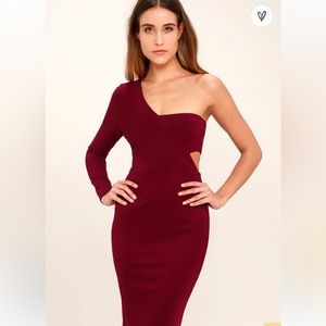 Lulus Burgundy One Sleeve Bodycon Dress